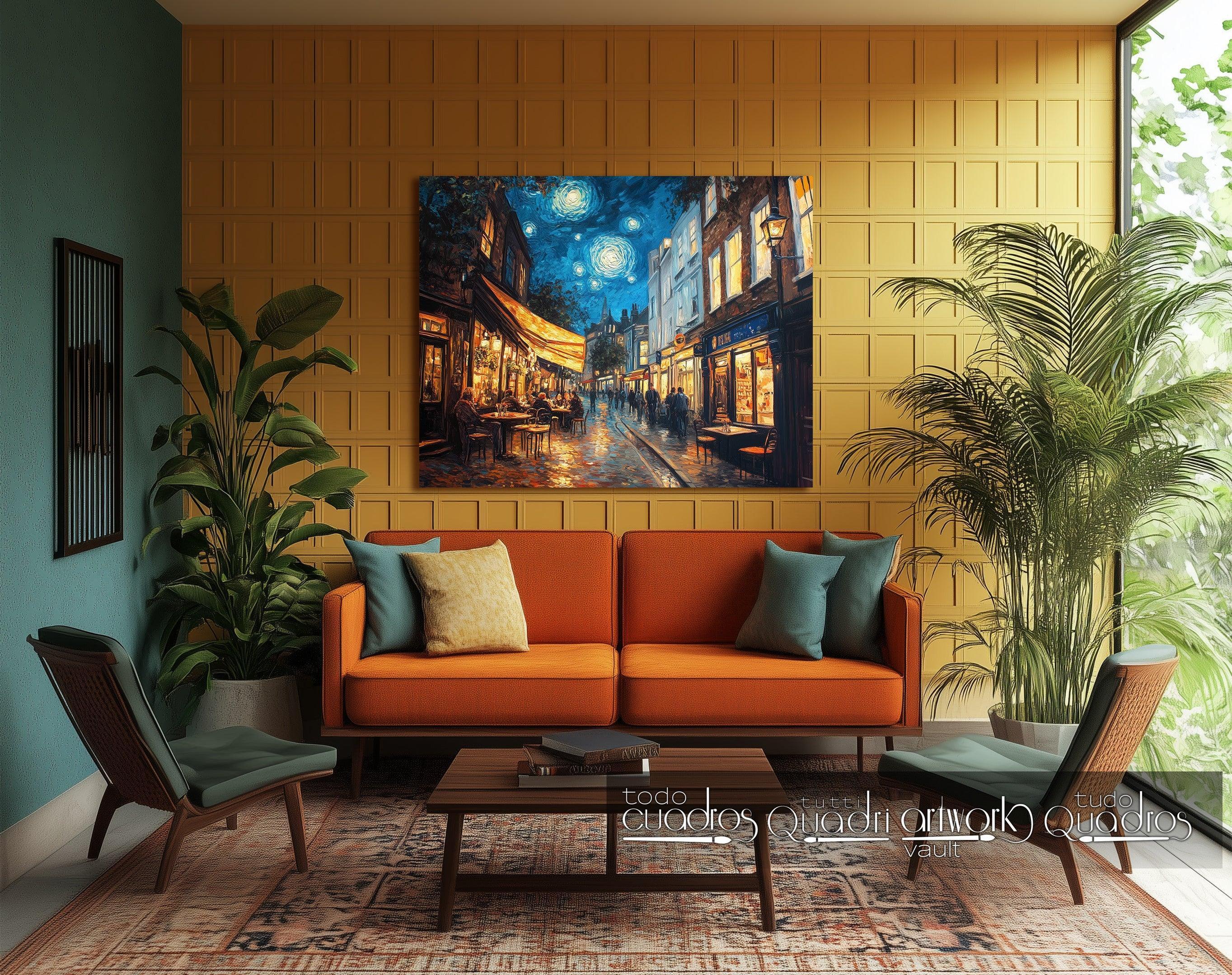 Reflets d'une nuit sur la terrasse, style Van Gogh
