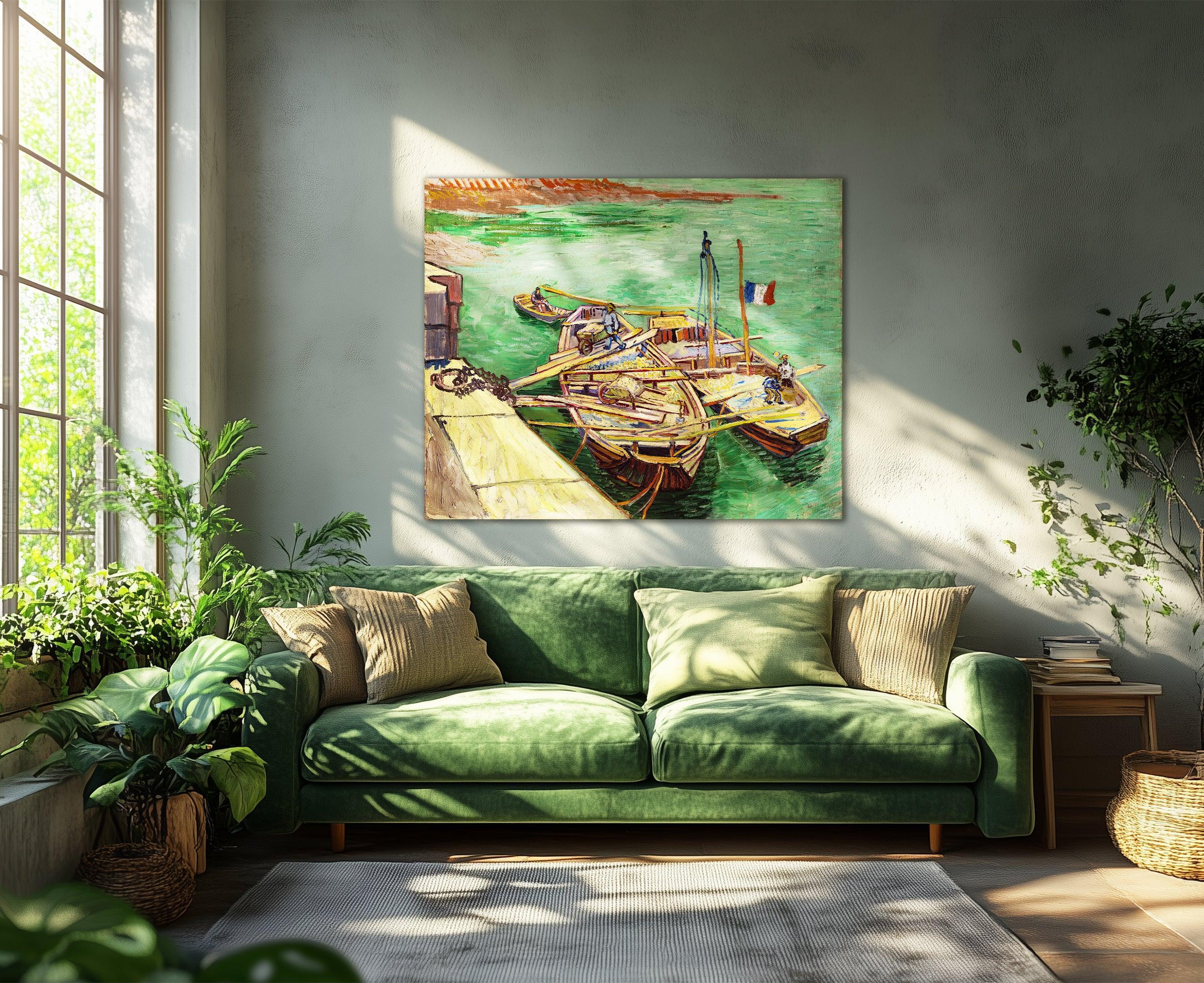 Quai avec des hommes déchargeant des barges de sable, Van Gogh