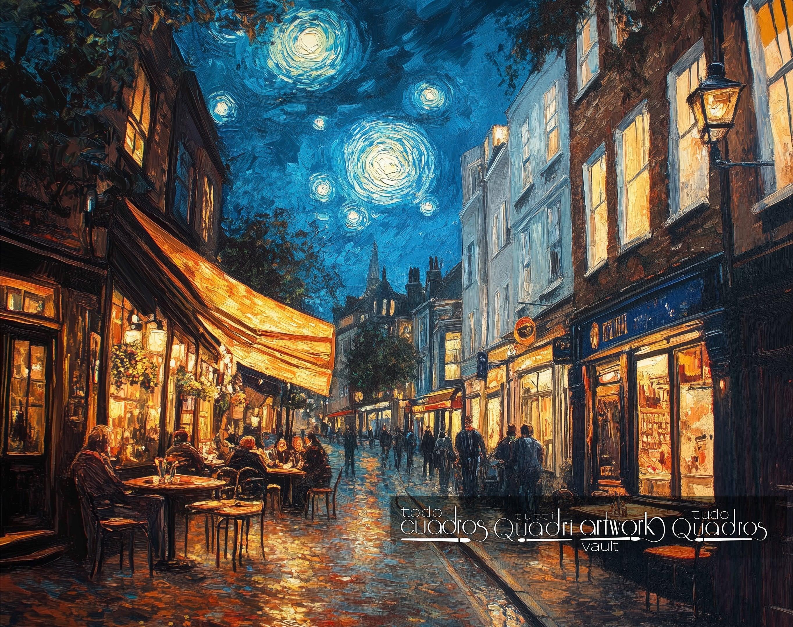 Reflets d'une nuit sur la terrasse, style Van Gogh