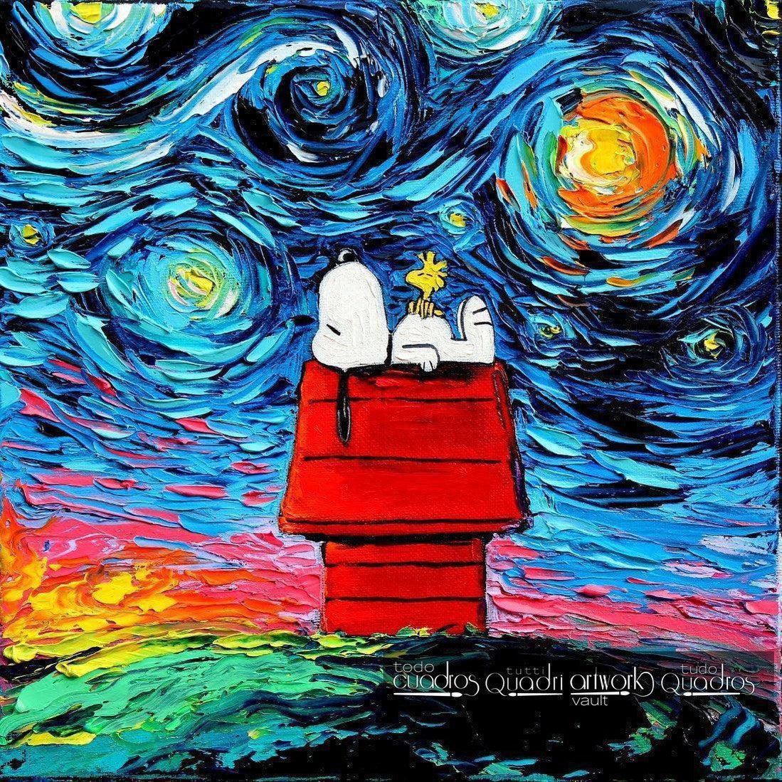 Snoopy dans la nuit étoilée, huile