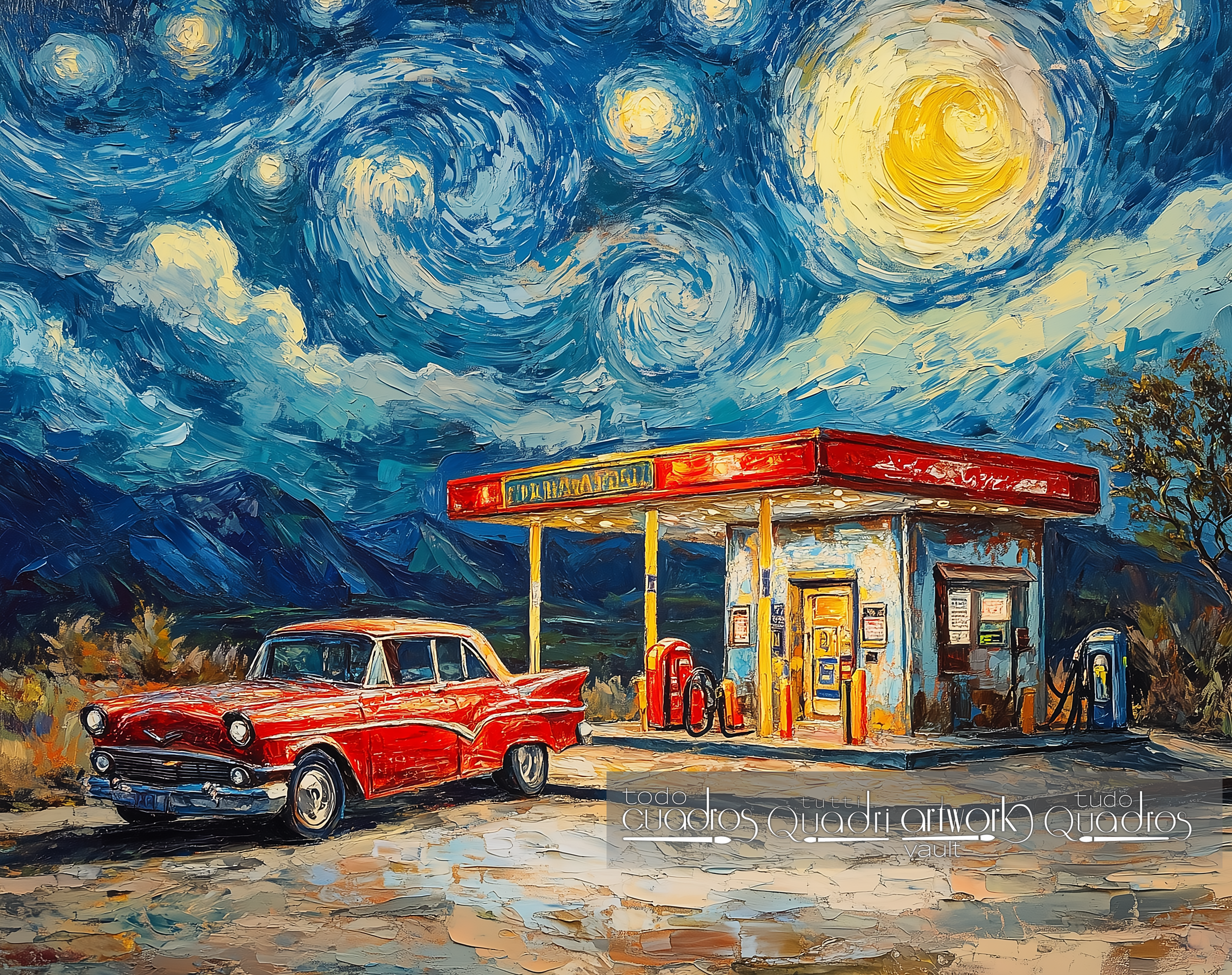 Arrêt nocturne, style Van Gogh moderne