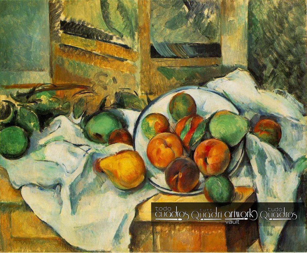 Tavolo, tovaglia e frutta. Cézanne