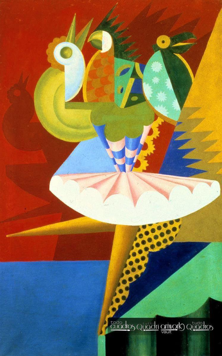 Rotazione di ballerina e pappagalli, Depero